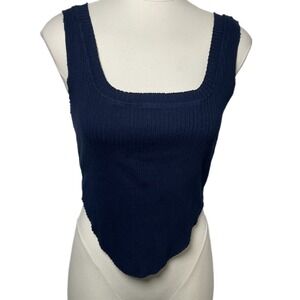 Cotton Citizen Ibiza Ribbed Tank Navy Square Neck Fitted Knit Top Size M